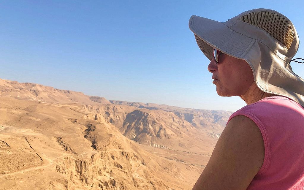 Archaeologist Prof. Jodi Magness at Masada, July 11, 2019. (Amanda Borschel-Dan/Times of Israel)