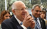 President Reuven Rivlin at his official residence in Jerusalem for an event celebrating the Jewish holiday of Sukkot, October 17, 2019. (Amos Ben Gershom/GPO)