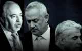 Images of Yisrael Beytenu party chief Avigdor Liberman (L), Blue and White leader Benny Gantz (C) and Blue and White No. 2 Yair Lapid from a video Prime Minister Benjamin Netanyahu posted to his social media accounts on October 20, 2019, alleging they are planning on forming a minority government with the backing of Arab parties. (Screen capture: Twitter)