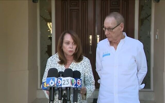 Screen capture from video of Shirley Sotloff, left, with her husband Arthur, delivering a statement about the death of Abu Bakr al-Baghdadi, leader of the Islamic State group which executed their son, journalist Steven Sotloff. The statement was given October 27, 2019. Screen capture from video of Shirley Sotloff, left, with her husband Arthur, delivering a statement about the death of Abu Bakr al-Baghdadi, leader of the Islamic State group which executed their son, journalist Steven Sotloff. The statement was given October 27, 2019.