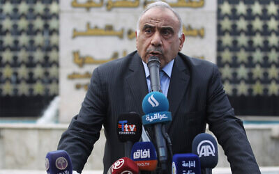 Iraq's Prime Minister Adel Abdel Mahdi speaks during a symbolic funeral ceremony in Baghdad, October 23, 2019. (Ahmad al-Rubaye/AFP)