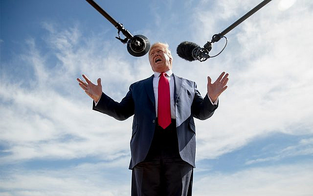 US President Donald Trump speaks about Turkey as he arrives at Naval Air Station Joint Reserve Base in Fort Worth, Texas, October 17, 2019. (AP Photo/Andrew Harnik) US President Donald Trump speaks about Turkey as he arrives at Naval Air Station Joint Reserve Base in Fort Worth, Texas, October 17, 2019. (AP Photo/Andrew Harnik)