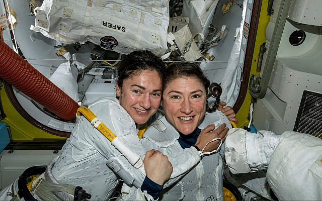 US astronauts Jessica Meir, left, and Christina Koch, right, pose for a photo in the International Space Station, October 18, 2019. (NASA via AP) US astronauts Jessica Meir, left, and Christina Koch, right, pose for a photo in the International Space Station, October 18, 2019. (NASA via AP)