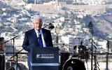 US Ambassador to Israel David Friedman speaks at a rally of pro-Israel Christians in Jerusalem, October 6, 2019 (David Azagury, US Embassy Jerusalem)