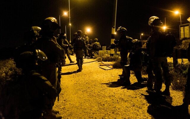 Israeli security forces outside the Palestinian refugee camp of Arroub, outside the West Bank Hebron, on October 28, 2019. (Israel Defense Forces) Israeli security forces outside the Palestinian refugee camp of Arroub, outside the West Bank Hebron, on October 28, 2019. (Israel Defense Forces)