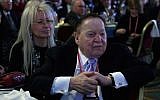 Sheldon Adelson with his wife Miriam at the Republican Jewish Coalition's annual leadership meeting at The Venetian Las Vegas, February 24, 2017. (Ethan Miller/Getty Images/via JTA)