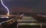 Lightning striking the Ramon Airport in southern Israel on October 27, 2019. (screen capture: Twitter/Ofer Lefler)