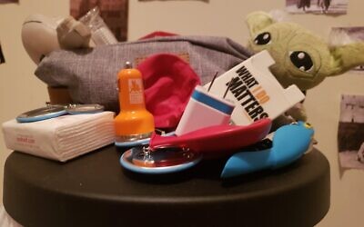 Assortment of swag -- stuff we all get (Matt Lebovic/The Times of Israel)