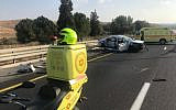 The scene of a deadly car crash on Route 6 near Ben Shemen, October 19, 2019. (Magen David Adom)