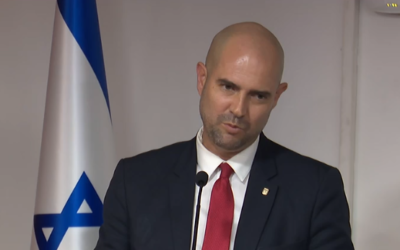 Justice Minister Amir Ohana holds a press conference in Jerusalem, October 29, 2019 (Yonatan Sindel/Flash90)