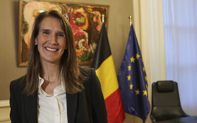 Belgian Prime Minister Sophie Wilmes at her office in Brussels on October 27, 2019. (Vincent Duterne/Getty Images/via JTA)