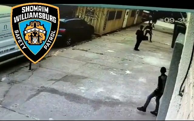 Vandals break the windows of the Rivnitz synagogue in Brooklyn during Rosh Hashanah services on September 30, 2019. Screen capture: Williamsburg News) Vandals break the windows of the Rivnitz synagogue in Brooklyn during Rosh Hashanah services on September 30, 2019. Screen capture: Williamsburg News)