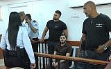 Hamza Faiz appears at the Ofer Military Court, on July 16, 2018. (Screen capture/Ynet)