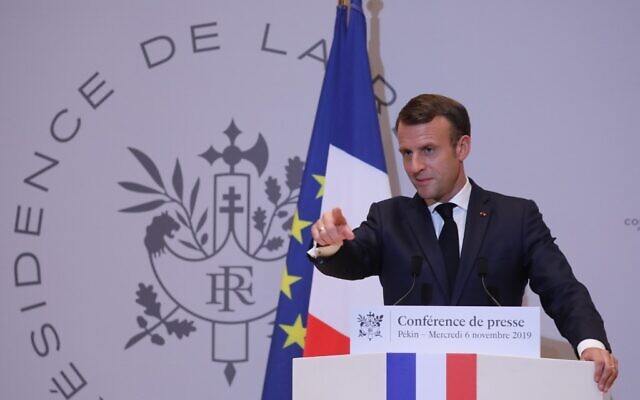French President Emmanuel Macron holds a press conference at the French embassy at the end of his three-day official visit in China, in Beijing on November 6, 2019. (Ludovic MARIN/AFP) French President Emmanuel Macron holds a press conference at the French embassy at the end of his three-day official visit in China, in Beijing on November 6, 2019. (Ludovic MARIN/AFP)
