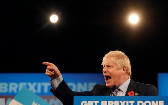 Britain's Prime Minister Boris Johnson speaks at the Conservative Party's General Election campaign launch, at the National Exhibition Centre (NEC) in Birmingham, central England, on November 6, 2019. (Adrian DENNIS / AFP) Britain's Prime Minister Boris Johnson speaks at the Conservative Party's General Election campaign launch, at the National Exhibition Centre (NEC) in Birmingham, central England, on November 6, 2019. (Adrian DENNIS / AFP)