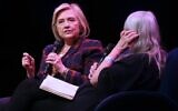 Hillary Rodham Clinton (L) discusses 'The Book of Gutsy Women' with British historian Mary Beard (R) at Southbank Centre's Royal Festival Hall in London on November 10, 2019. (Isabel Infantes / AFP)