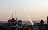 Palestinian rockets are being fired from Gaza city on November 12, 2019. (BASHAR TALEB/ AFP)
