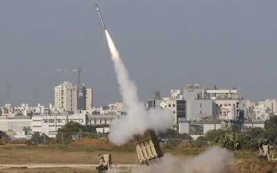 An Israeli missile is launched from the Iron Dome defense missile system, designed to intercept and destroy incoming short-range rockets and artillery shells, in the southern Israeli city of Ashdod, on November 12, 2019, to intercept rocket launched from the nearby Palestinian Gaza Strip. (Jack Guez/AFP)