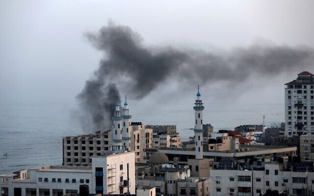 Smoke rises after an Israeli airstrike in Gaza City on November 13, 2019. (Mahmud Hams/AFP)