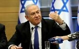 Israeli Prime Minister Benjamin Netanyahu speaks during a meeting of the right-wing bloc at the Knesset in Jerusalem on November 20, 2019. (Gali Tibbon/AFP)