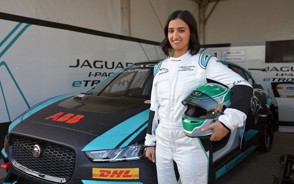 Reema al-Juffali, Saudi Arabia's first female race driver, poses in front of her car during an interview with AFP in Diriyah district in Riyadh on November 20, 2019. (Fayez Nureldine/AFP) Reema al-Juffali, Saudi Arabia's first female race driver, poses in front of her car during an interview with AFP in Diriyah district in Riyadh on November 20, 2019. (Fayez Nureldine/AFP)