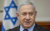 Prime Minister Benjamin Netanyahu chairs the weekly cabinet meeting at his office in Jerusalem, on November 24, 2019. (Sebastian Scheiner/Pool/AFP)