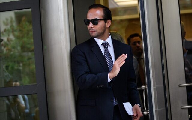 In this file photo taken on September 7, 2018, foreign policy adviser to US President Donald Trump's election campaign, George Papadopoulos, leaves the US District Court after his sentencing in Washington, DC. (Photo by MANDEL NGAN / AFP) In this file photo taken on September 7, 2018, foreign policy adviser to US President Donald Trump's election campaign, George Papadopoulos, leaves the US District Court after his sentencing in Washington, DC. (Photo by MANDEL NGAN / AFP)