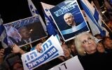 Illustrative: Supporters of Prime Minister Benjamin Netanyahu at a rally held under the banner 'Protesting the coup' in Tel Aviv, on November 26, 2019. (Jack Guez/AFP)