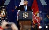US President Donald Trump speaks at the opening ceremony of the Veterans' Day Parade on November 11, 2019 in New York City. (Spencer Platt/Getty Images/AFP)