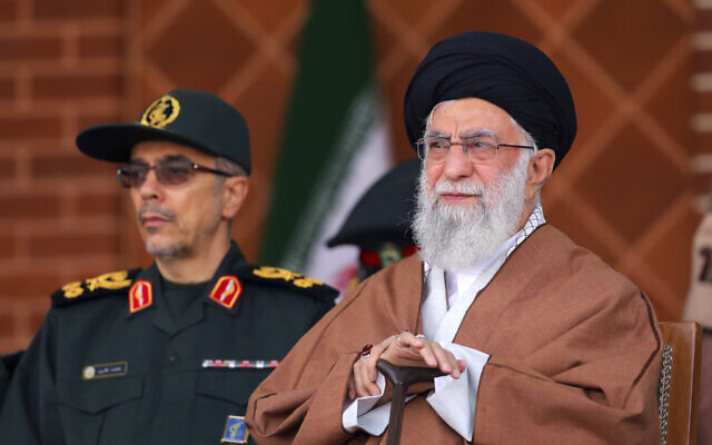 Iranian Supreme Leader Ayatollah Ali Khamenei, right, reviews armed forces with Chief of the General Staff of the Armed Forces Gen. Mohammad Hossein Bagheri, during a graduation ceremony at Iran's Air Defense Academy, in Tehran, Iran, October 30, 2019. (Office of the Iranian Supreme Leader via AP) Iranian Supreme Leader Ayatollah Ali Khamenei, right, reviews armed forces with Chief of the General Staff of the Armed Forces Gen. Mohammad Hossein Bagheri, during a graduation ceremony at Iran's Air Defense Academy, in Tehran, Iran, October 30, 2019. (Office of the Iranian Supreme Leader via AP)