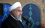 Iran's President Hassan Rouhani speaks in a public gathering at the city of Yazd, some 410 miles (680 kilometers) southeast of the capital Tehran, Iran, November 10, 2019. (Office of the Iranian Presidency via AP)