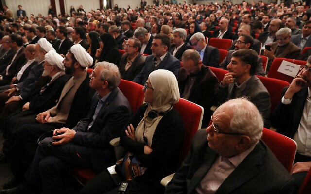 Participants listen to a speaker during the Mustafa scientific award ceremony in Tehran, Iran, November 11, 2019. (AP Photo/Vahid Salemi) Participants listen to a speaker during the Mustafa scientific award ceremony in Tehran, Iran, November 11, 2019. (AP Photo/Vahid Salemi)