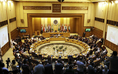 Illustrative: An extraordinary session of the Arab League foreign ministers meets to discuss the situation in the Palestinian territories at the Arab League headquarters in Cairo, Egypt, on April 21, 2019. (Amr Nabil/AP)