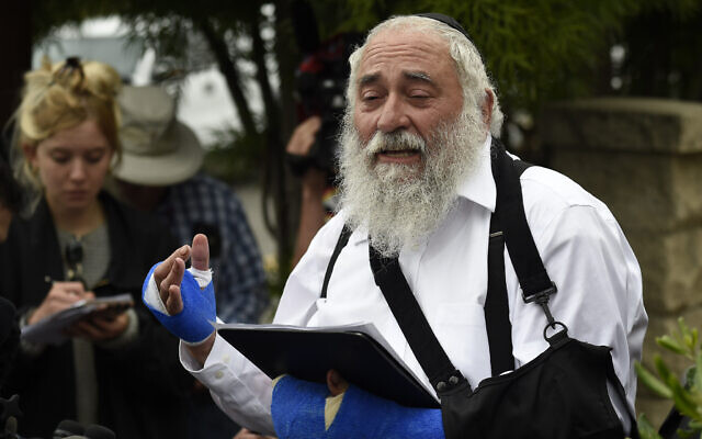 Rabbi Yisroel Goldstein speaks at a news conference at the Chabad of Poway synagogue, April 28, 2019, in Poway, California. (AP Photo/Denis Poroy) Rabbi Yisroel Goldstein speaks at a news conference at the Chabad of Poway synagogue, April 28, 2019, in Poway, California. (AP Photo/Denis Poroy)