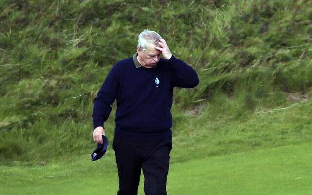 Britain's Prince Andrew attends the Duke of York Young Champions Trophy at the Royal Portrush Golf Club in County Antrim, Northern Ireland, September 9, 2019. (Liam McBurney/PA via AP) Britain's Prince Andrew attends the Duke of York Young Champions Trophy at the Royal Portrush Golf Club in County Antrim, Northern Ireland, September 9, 2019. (Liam McBurney/PA via AP)