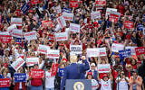 US President Donald Trump greets supporters as he walks on stage during a campaign rally, Thursday, Oct. 17, 2019, at the American Airlines Center in Dallas. (AP Photo/Jeffrey McWhorter)
