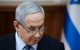 Prime Minister Benjamin Netanyahu, chairs the weekly cabinet meeting at the Prime Minister's office in Jerusalem, November 3, 2019. (AP Photo/Oded Balilty, pool)