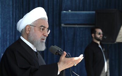 Iranian President Hassan Rouhani speaks at a public gathering in the city of Rafsanjan in Iran's southwest Kerman province, November 11, 2019. (Office of the Iranian Presidency via AP)
