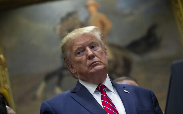 US President Donald Trump during an event on healthcare prices in the Roosevelt Room of the White House, in Washington, November 15, 2019. (Evan Vucci/AP) US President Donald Trump during an event on healthcare prices in the Roosevelt Room of the White House, in Washington, November 15, 2019. (Evan Vucci/AP)