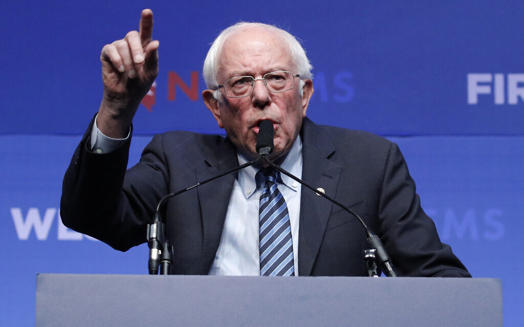 Democratic US presidential candidate Senator Bernie Sanders, a Vermont Independent, speaks during a fundraiser for the Nevada Democratic Party, in Las Vegas, November 17, 2019. (John Locher/AP) Democratic US presidential candidate Senator Bernie Sanders, a Vermont Independent, speaks during a fundraiser for the Nevada Democratic Party, in Las Vegas, November 17, 2019. (John Locher/AP)