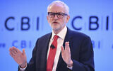 Labour leader Jeremy Corbyn speaks at the Confederation of British Industry (CBI) annual conference at the InterContinental Hotel in London, Monday, Nov. 18, 2019.  (Stefan Rousseau/PA via AP)
