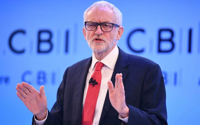 Labour leader Jeremy Corbyn speaks at the Confederation of British Industry (CBI) annual conference at the InterContinental Hotel in London, Monday, Nov. 18, 2019. (Stefan Rousseau/PA via AP) Labour leader Jeremy Corbyn speaks at the Confederation of British Industry (CBI) annual conference at the InterContinental Hotel in London, Monday, Nov. 18, 2019. (Stefan Rousseau/PA via AP)