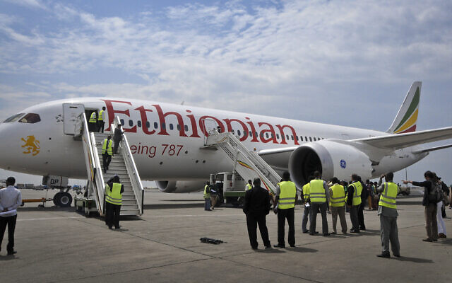 Illustrative: An Ethiopian Airlines' Boeing 787 Dreamliner prepares to take off from Addis Ababa airport in Ethiopia, April 27, 2013. (AP Photo/Elias Asmare) Illustrative: An Ethiopian Airlines' Boeing 787 Dreamliner prepares to take off from Addis Ababa airport in Ethiopia, April 27, 2013. (AP Photo/Elias Asmare)