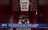 Illustrative: Anti-Semitic flyers found on the campus of Arizona State University in Tempe in November 2019. (Video Screenshot)