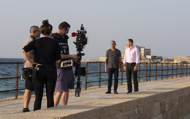 The TrueFeatures team filming in Caesarea National Park, with Joe Mullings, left, and Harel Gadot, Executive Chairman and President of XACT Robotics Ltd.; Nov. 5, 2019 (Paige Marogil) The TrueFeatures team filming in Caesarea National Park, with Joe Mullings, left, and Harel Gadot, Executive Chairman and President of XACT Robotics Ltd.; Nov. 5, 2019 (Paige Marogil)
