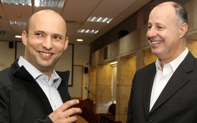 Naftali Bennett (L) and Tzachi Hanegbi before a political debate at the Hebrew University in Jerusalem, January 8, 2013. (Miriam Alster/Flash90) Naftali Bennett (L) and Tzachi Hanegbi before a political debate at the Hebrew University in Jerusalem, January 8, 2013. (Miriam Alster/Flash90)