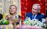 Sara Netanyahu, left, and her husband Prime Minister Benjamin Netanyau, right, attend the Jewish Moroccan celebration of Mimuna, in Or Akiva on April 27, 2019.( Flash90)