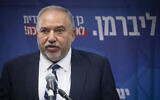 Yisrael Beytenu leader MK Avigdor Liberman speaks at a faction meeting at the Knesset in Jerusalem, on October 28, 2019. (Hadas Parush/Flash90)
