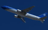 The prime minister's plane, a Boeing 767, the Israeli version of Air Force One, seen on its first flight test above Tel Aviv on November 3, 2019. (Tomer Neuberg/Flash90)
