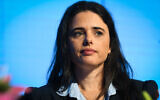 New Right MK Ayelet Shaked speaks during the Israel Social Cohesion Summit in Airport City on November 5, 2019. (Avshalom Shoshoni/Flash90)